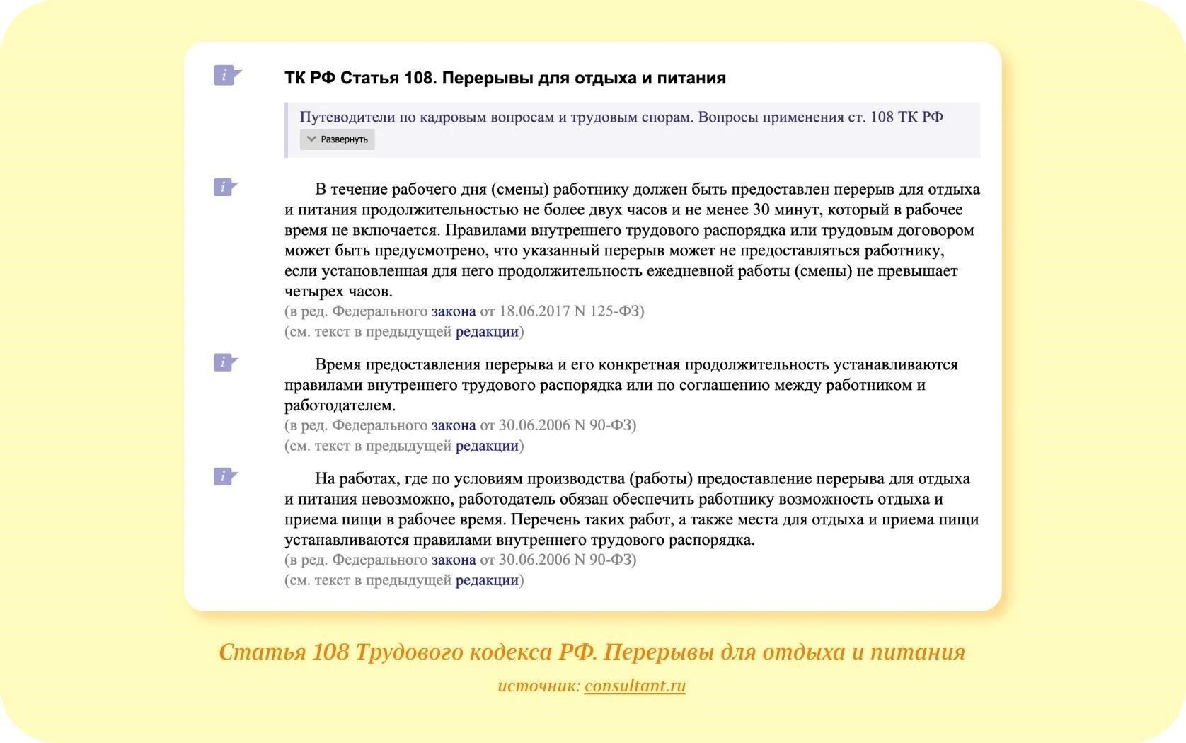 Что говорит закон о перерывах в течение рабочего дня