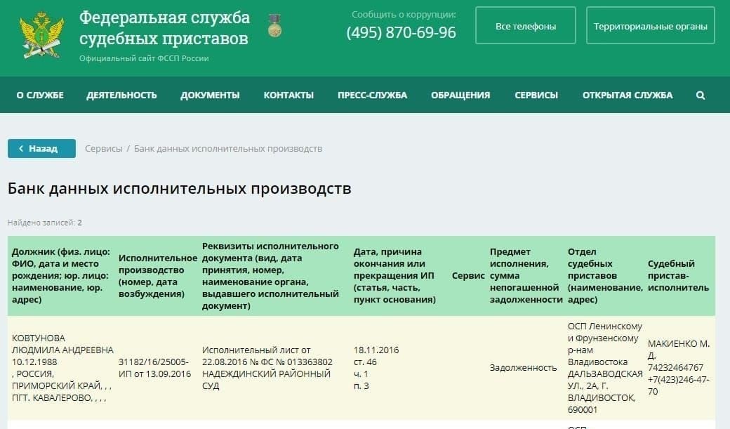 Использование сайта ФССП для поиска исполнительных производств